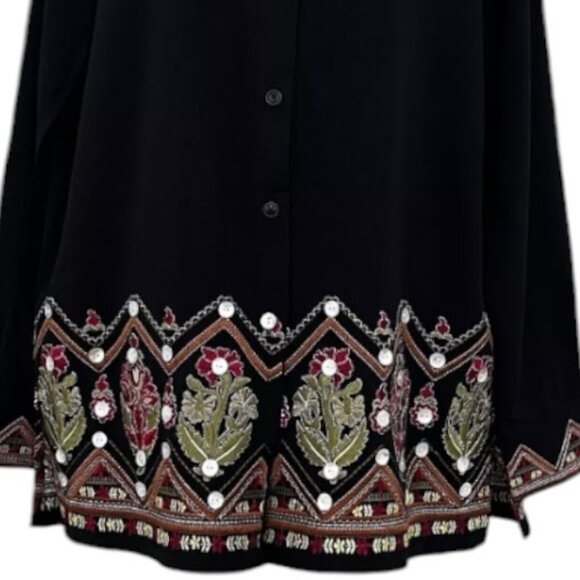 M🎀Victor Costa 90' Vintage Black Embroidered Floral Garden Printed Black - Picture 7 of 10